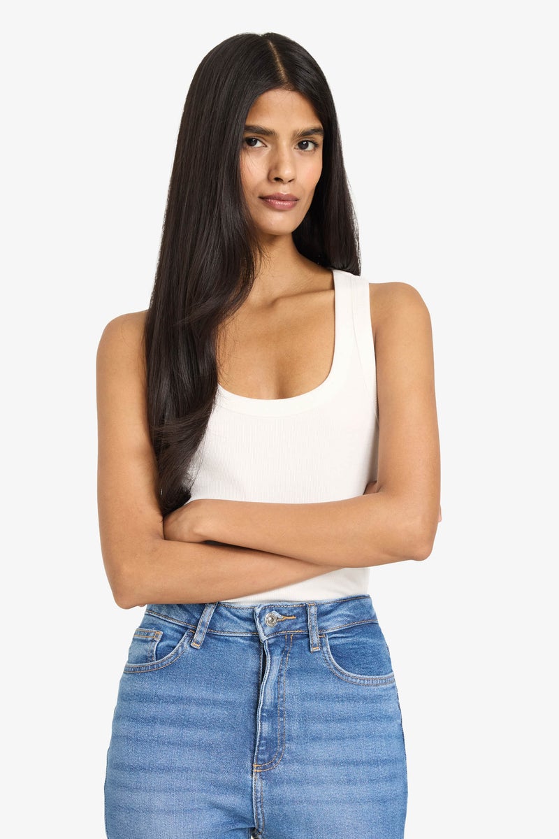 DeFacto White Woman Slim Fit Camisole U Collar Tank Top Casual - Image 3